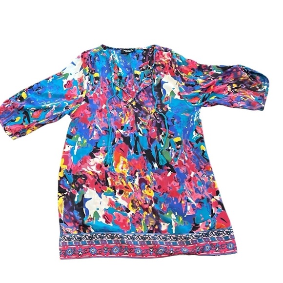 Feathers by Tolani Anthologie Boho Vibrant Art to Wear Tunic/ Dress Size Large - Picture 2 of 6